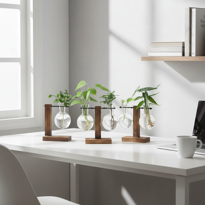 Glass Bulb Hydroponic Planter with Wooden Stand