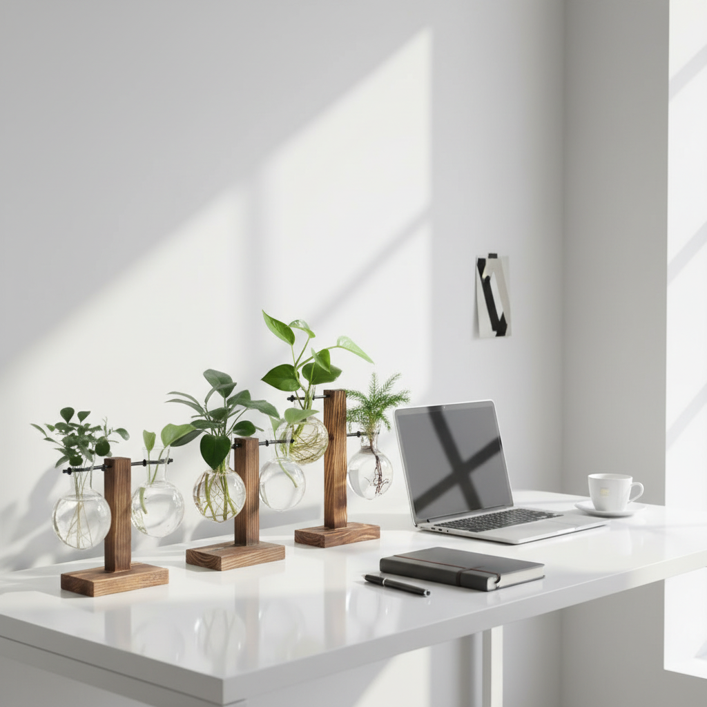 Glass Bulb Hydroponic Planter with Wooden Stand